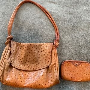 Ostrich Shoulder Bag w/Pouch